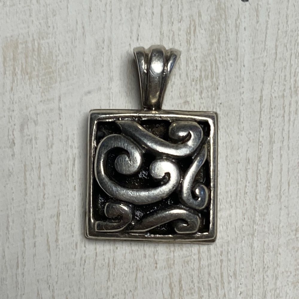 Vintage BARSE 925 Sterling Silver Square Filigree Scroll Shadow Box Pendant